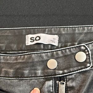 SO Black Faux Leather Trousers with Silver Accents